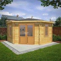 Mercia 4m x 4m Corner Log Cabin (44mm) - Oak UPVC Windows & Doors, Brown