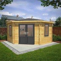 Mercia 4m x 4m Corner Log Cabin (44mm) - Grey UPVC Windows & Doors, Brown