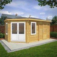 Mercia 5m x 3m Corner Lodge Log Cabin With Side Shed (44mm) - White UPVC Windows & Doors, Brown