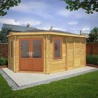 Mercia 5m x 3m Corner Lodge Log Cabin With Side Shed (44mm) - Oak UPVC Windows & Doors, Brown