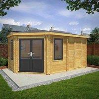 Mercia 5m x 3m Corner Lodge Log Cabin With Side Shed (44mm) - Grey UPVC Windows & Doors, Brown
