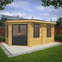 Mercia 5m x 3m Corner Lodge Log Cabin (44mm) - Grey UPVC Windows & Doors, Brown