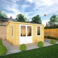 Mercia 4m x 4m Home Office Elite Log Cabin (44mm) - White UPVC Windows & Doors, Brown