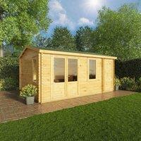 Mercia 5.1m x 4m Home Office Elite Log Cabin With Side Shed (44mm), Brown