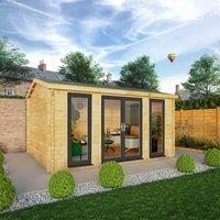 Mercia 4.5m x 3.5m Home Office Studio Log Cabin (44mm) - Grey UPVC Windows & Doors, Brown