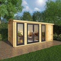 Mercia 5.1m x 3m Home Office Studio Log Cabin With Side Shed (44mm) - White UPVC Windows & Doors, Brown