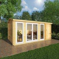 Mercia 5.1m x 3m Home Office Studio Log Cabin With Side Shed (44mm) - Oak UPVC Windows & Doors, Brown
