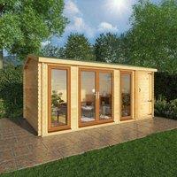 Mercia 5.1m x 3m Home Office Studio Log Cabin With Side Shed (44mm) - Grey UPVC Windows & Doors, Brown