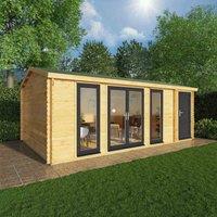 Mercia 6.1m x 4m Home Office Studio Log Cabin With Side Shed (44mm) - White UPVC Windows & Doors, Brown