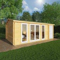 Mercia 6.1m x 4m Home Office Studio Log Cabin With Side Shed (44mm) - Oak UPVC Windows & Doors, Brown