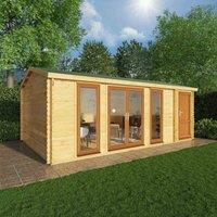Mercia 6.1m x 4m Home Office Studio Log Cabin With Side Shed (44mm) - Grey UPVC Windows & Doors, Brown