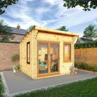 Mercia 3m x 3m Curved Roof Log Cabin (44mm) - UPVC Windows & Doors - Oak, Brown