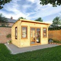 Mercia 4m x 3m Curved Roof Log Cabin (44mm) - Oak UPVC Windows & Doors, Brown