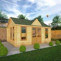 Mercia 5.3m x 4m Clock Tower Log Cabin (44mm) - Oak UPVC Windows & Doors, Brown