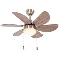HOMCOM Ceiling Fan With Light 76cm Flush Mount - Walnut Brown, Yellow