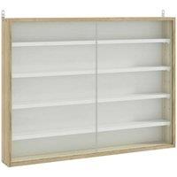 HOMCOM 5-tier Wall Display Shelf Unit Cabinet With 4 Adjustable Shelves Glass Doors 60X80cm - Natural, Yellow