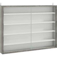 HOMCOM 5-tier Wall Display Shelf Unit Cabinet With?4 Adjustable Shelves Glass Doors 60X80cm? - Wood Grain, Grey