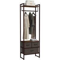 HOMCOM Free Standing Clothes Rail With 3 Fabric Drawers and Storage Shelves - Rustic Brown, Brown