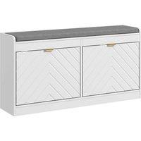 HOMCOM Shoe Storage Bench with 2 Flip Drawers - White, White