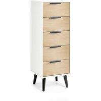 Julian Bowen Alba 5 Drawer Narrow Chest - Soft Close - White Oak, Brown