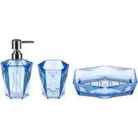 Interiors by PH 3Pc Dow Blue Acrylic Bathroom Set Tumbler Dispenser And Soap Dish, Blue