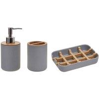 Interiors by PH 3Pc Canyon Grey Bathroom Set Toothbrush Holder Dispenser And Soap Dish, Grey