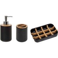 Interiors by PH 3Pc Canyon Black Bathroom Set Toothbrush Holder Dispenser And Soap Dish, Black