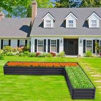 Livingandhome 277CM L-Shaped Galvanized Steel Raised Garden Bed Black