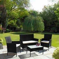 Neo Black 4 Piece Rattan Outdoor Furniture Garden Sofa Set, Black