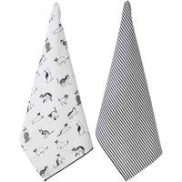 Penguin Home Set Of 2 Tea Towels Recycled Cotton Printed Kitchen Towels with Pompom Lace 50X70 Cm