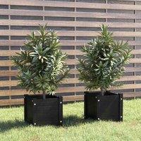 vidaXL Garden Planters 2pc Black 31x31x31cm Solid Pine, Black