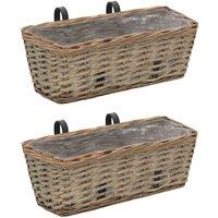 vidaXL Balcony Planter 2 pcs Wicker w/ PE Lining 40cm, Brown