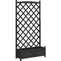vidaXL Planter w/Trellis Black Solid Wood Fir, Black