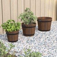 vidaXL 3 Piece Wooden Bucket Planter Set Solid Wood Fir, Brown
