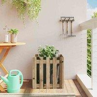 vidaXL Garden Planter w/ Fence Design 50x50x50cm Impregnated Wood Pine, Brown