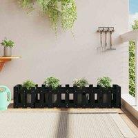 vidaXL Garden Raised Bed w/ Fence Design Black 150x30x30cm Solid Wood Pine, Black
