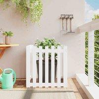 vidaXL Garden Planter w/ Fence Design White 70x70x70cm Solid Wood Pine, White
