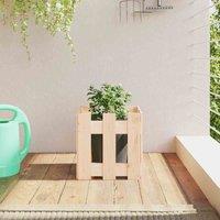 vidaXL Garden Planter w/ Fence Design 30x30x30cm Solid Wood Pine, Brown