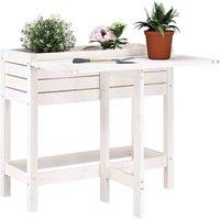 vidaXL Garden Planter w/ Folding Tabletop White Solid Wood Pine, White