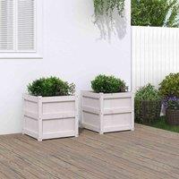 vidaXL Garden Planters 2 pc White Solid Wood Pine, White