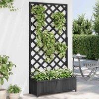 vidaXL Planter w/ Trellis Black Solid Wood Fir, Black