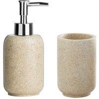 Interiors by PH Canyon Natural Stone Effect Dispenser And Tumbler Set, Cream