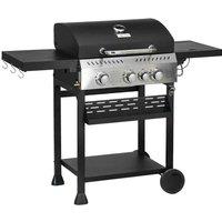 Outsunny 3+1 Burner Propane Gas Barbecue Grill w/ Thermometer, Bottle Opener, Black