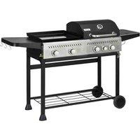 Outsunny Gas Grill and Plancha w/ 15 kW 4+1 Burners for Garden Party Festival, Black