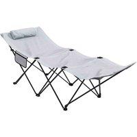 Outsunny Foldable Sun Lounger w/ Side Pocket, Oxford Headrest Sun Lounger, Grey, Grey