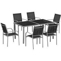Outsunny 7 Piece Garden Dining Set, Steel Outdoor Table and Chairs, Black, Black
