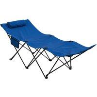 Outsunny Foldable Sun Lounger w/ Side Pocket, Oxford Headrest Sun Lounger, Blue, Blue