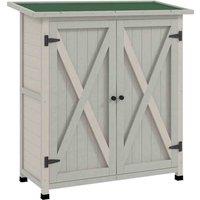 Outsunny Wood Garden Storage Shed Tool Cabinet Organizer w/ Shelves, Light Grey, Grey