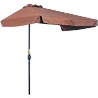 Outsunny 2.3m Half Round Parasol Garden Sun Umbrella Metal w/ Crank Brown, Brown