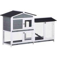 PawHut 2-Tier Wooden Rabbit Hutch Guinea Pig House Pet Cage Outdoor w/ Tray Ramp, Grey